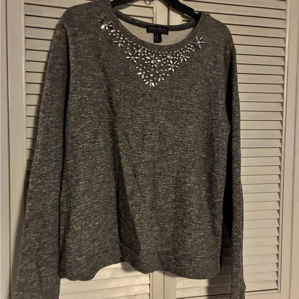 Forever 21 Gray Embellished Sweatshirt